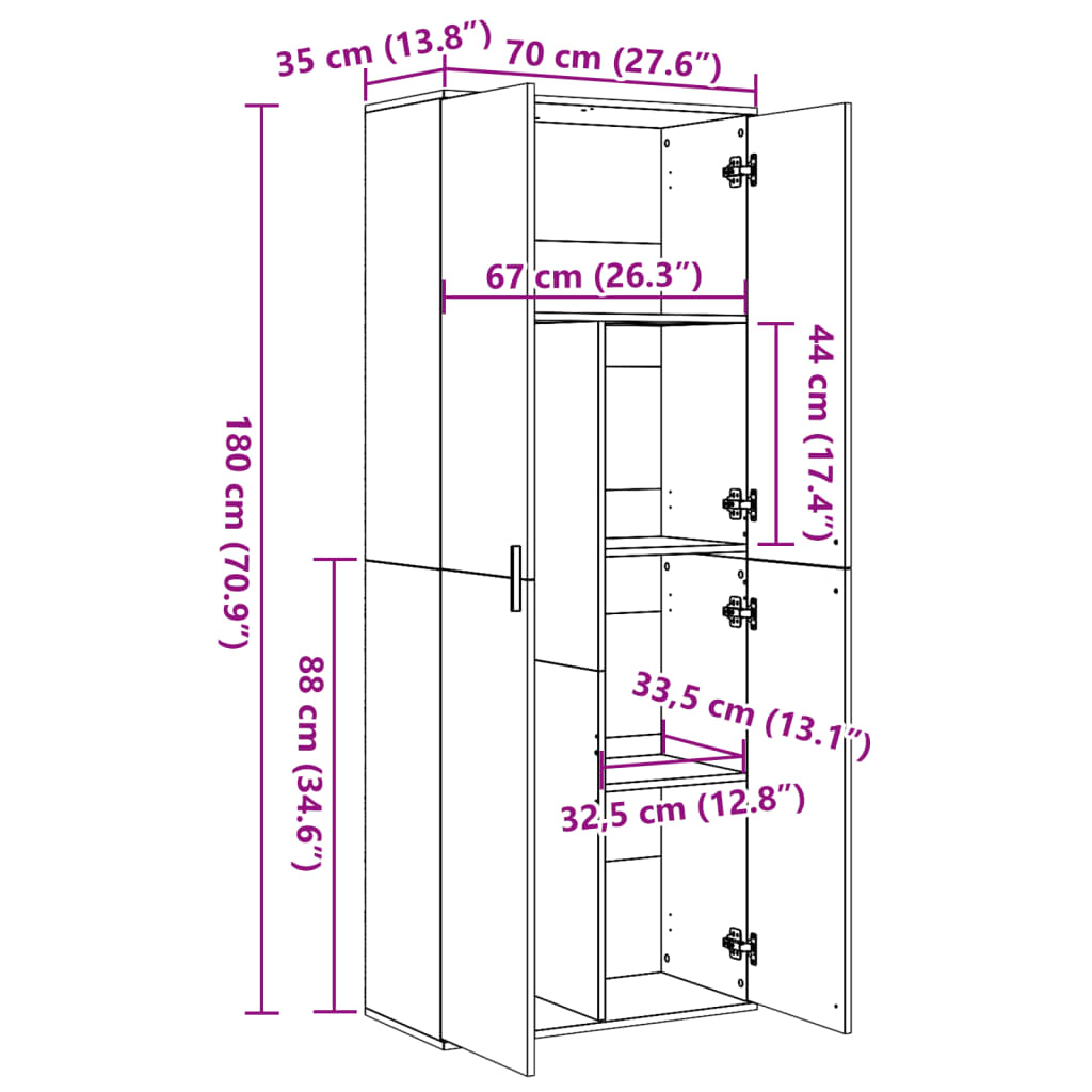Visoka komoda siva betona 70x35x180 cm od konstruiranog drva