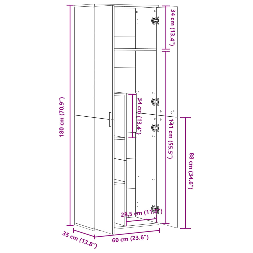 Visoka komoda bijela 60 x 35 x 180 cm od konstruiranog drva