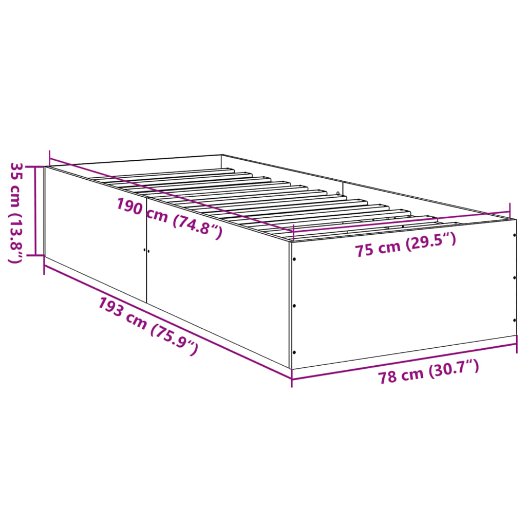 Okvir kreveta boja betona 75x190 cm od konstruiranog drva