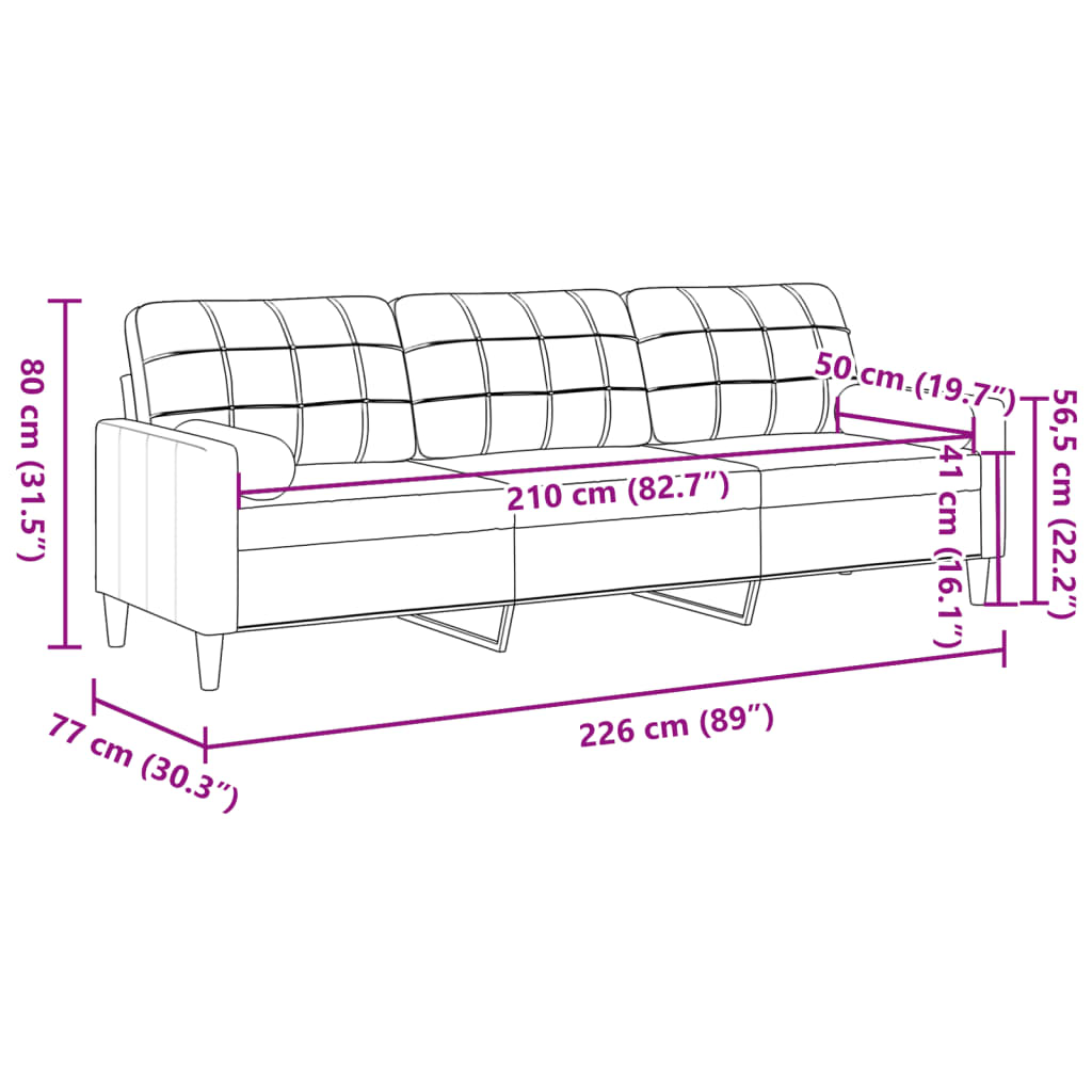 Trosjed s ukrasnim jastucima krem 210 cm od tkanine
