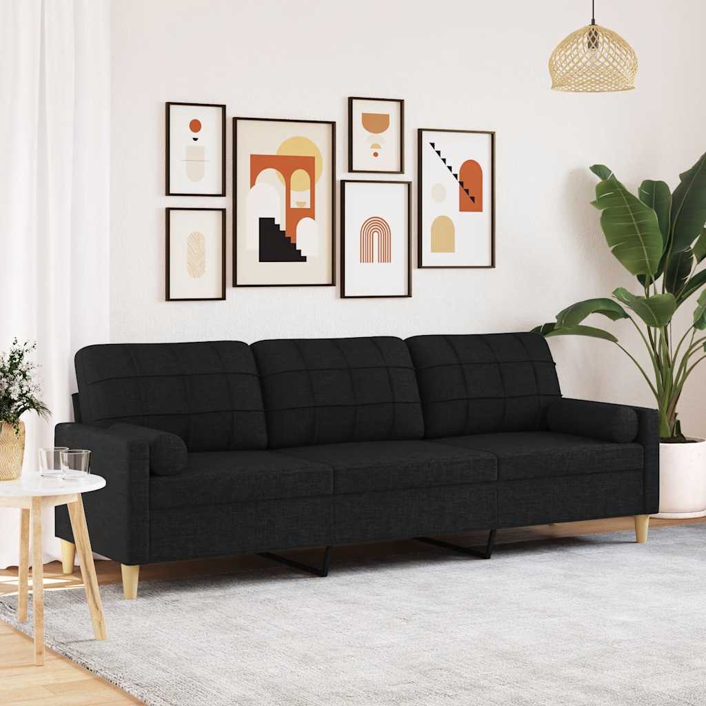 Trosjed s ukrasnim jastucima crni 210 cm od tkanine