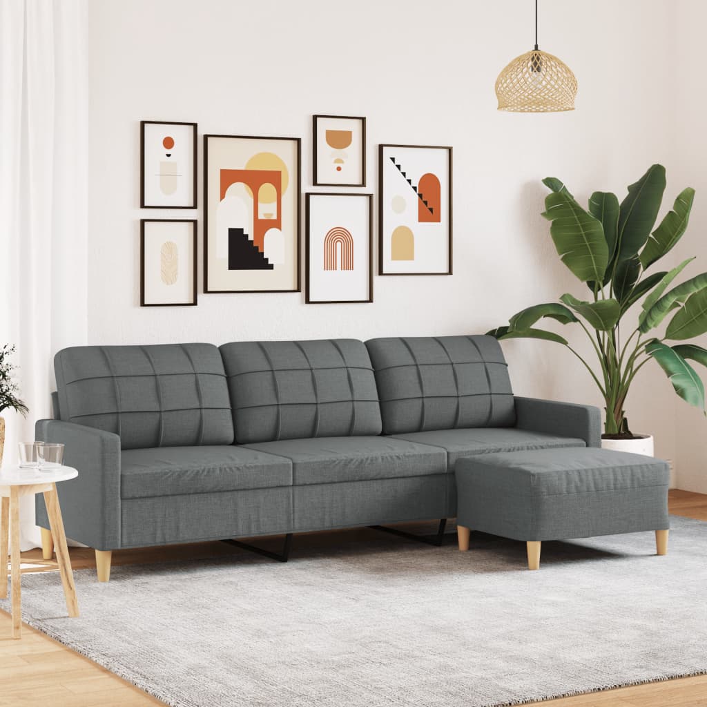 Trosjed s tabureom tamnosivi 210 cm od tkanine