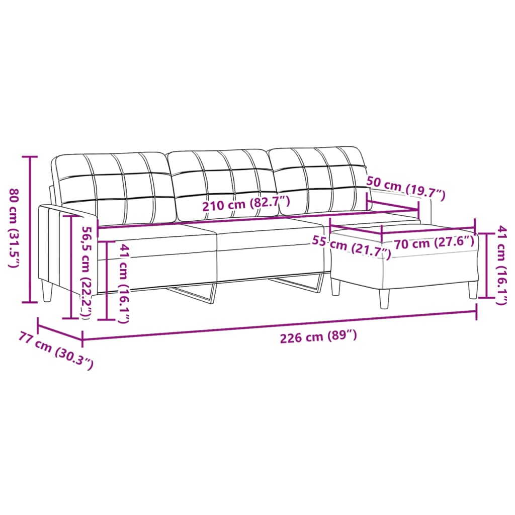 Trosjed s tabureom krem 210 cm od tkanine