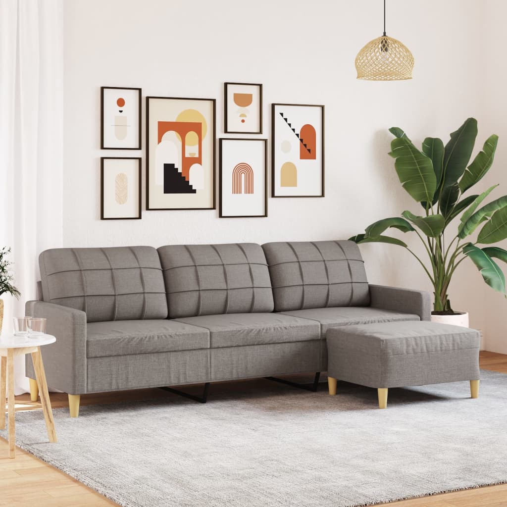 Trosjed s tabureom smeđesivi 210 cm od tkanine