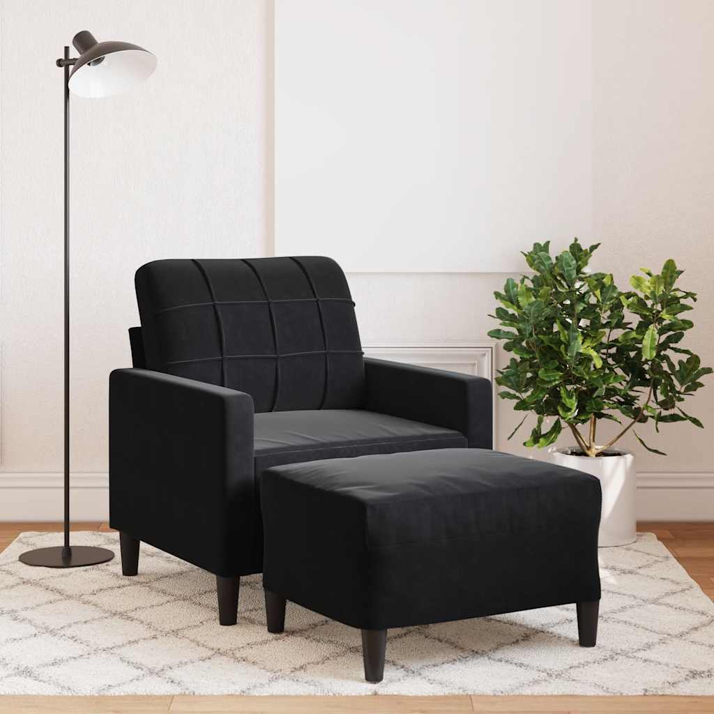 Fotelja s tabureom crna 60 cm baršunasta