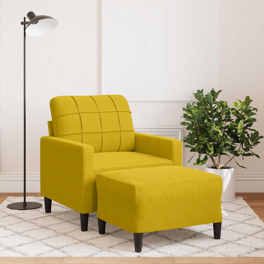 Fotelja s tabureom žuta 60 cm baršunasta