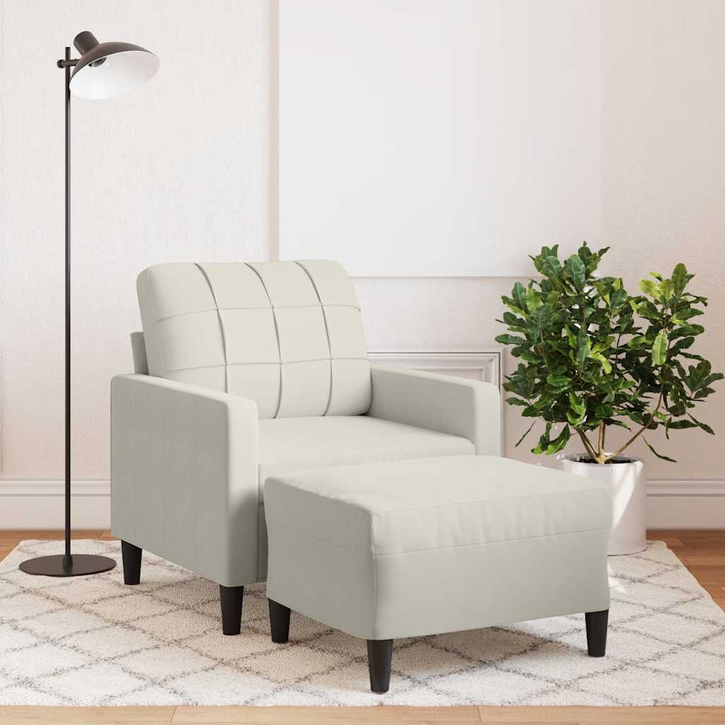 Fotelja s tabureom krem 60 cm baršunasta