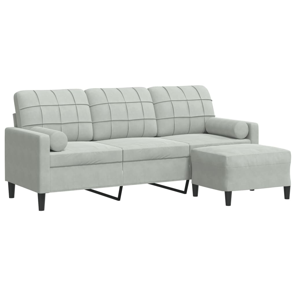 Trosjed s tabureom svjetlosivi 180 cm baršunasti