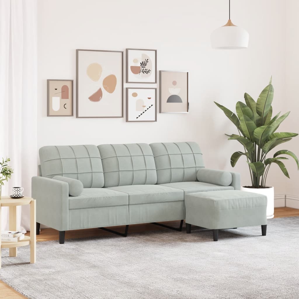 Trosjed s tabureom svjetlosivi 180 cm baršunasti