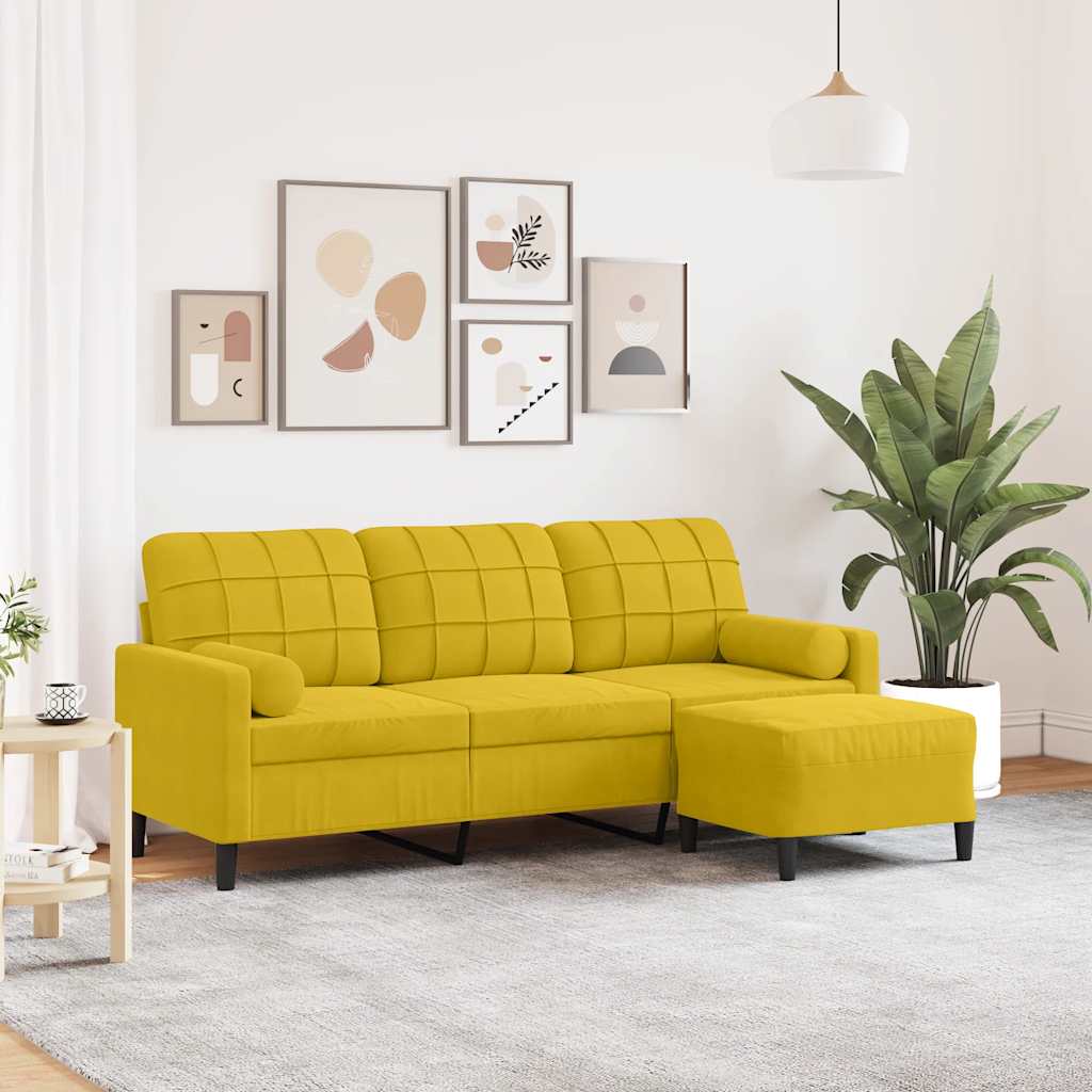 Trosjed s tabureom žuti 180 cm baršunasti