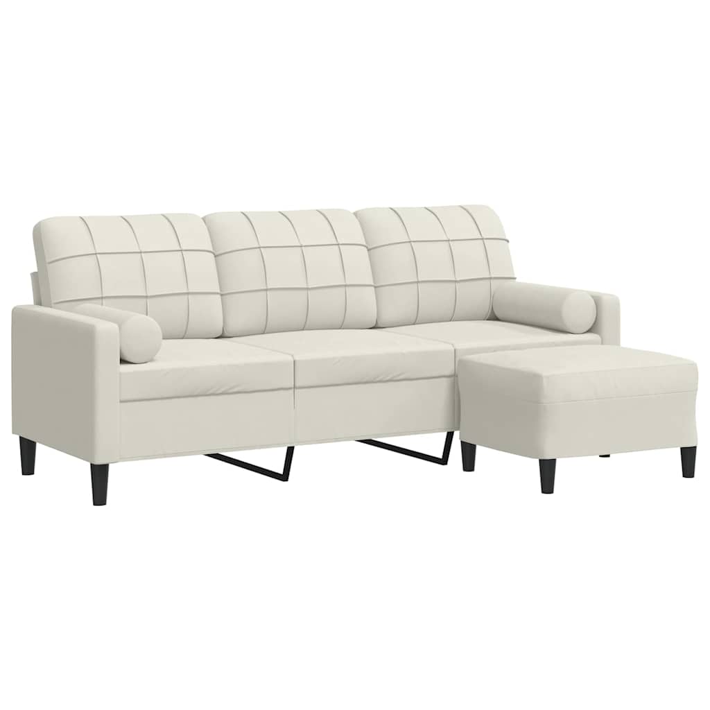 Trosjed s tabureom krem 180 cm baršunasti