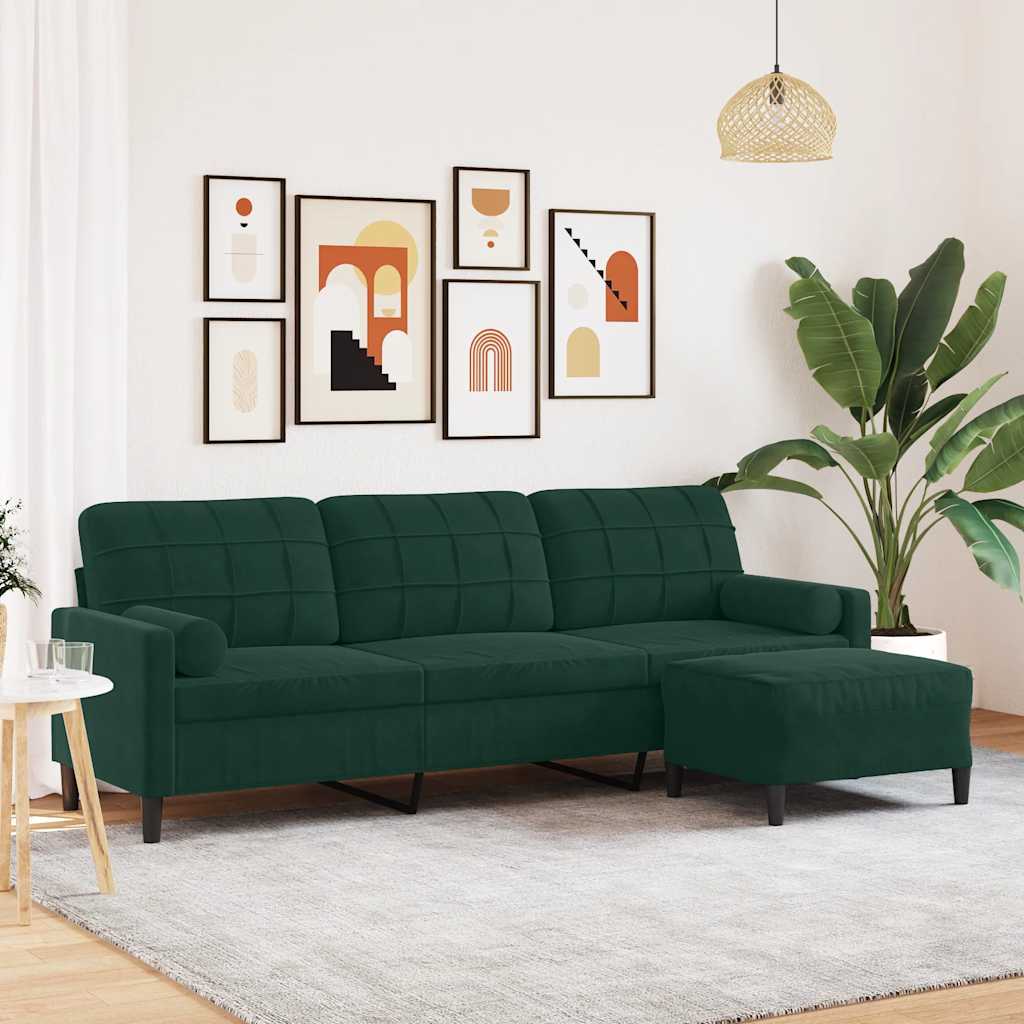 Trosjed s tabureom tamnozeleni 210 cm baršunasti