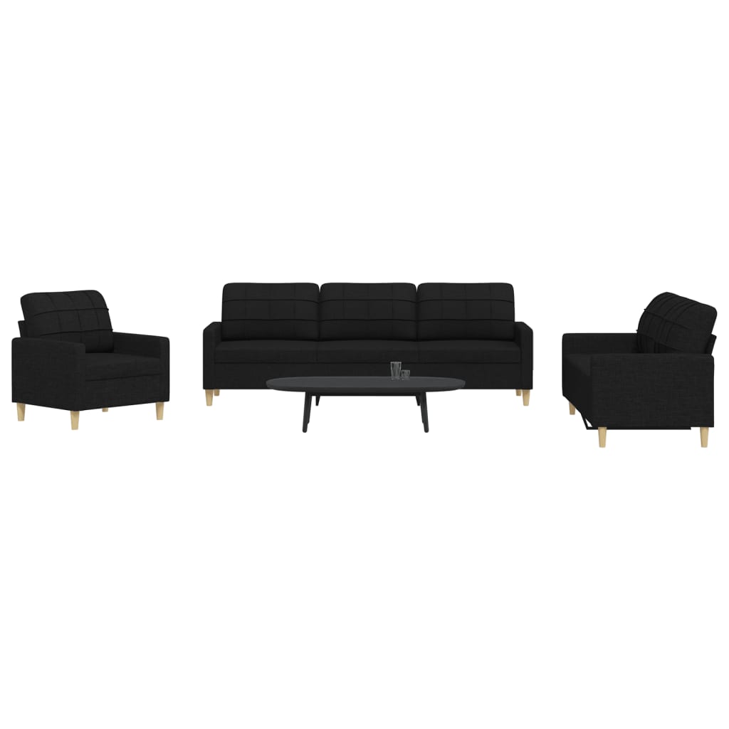 3-dijelni set sofa crni od tkanine