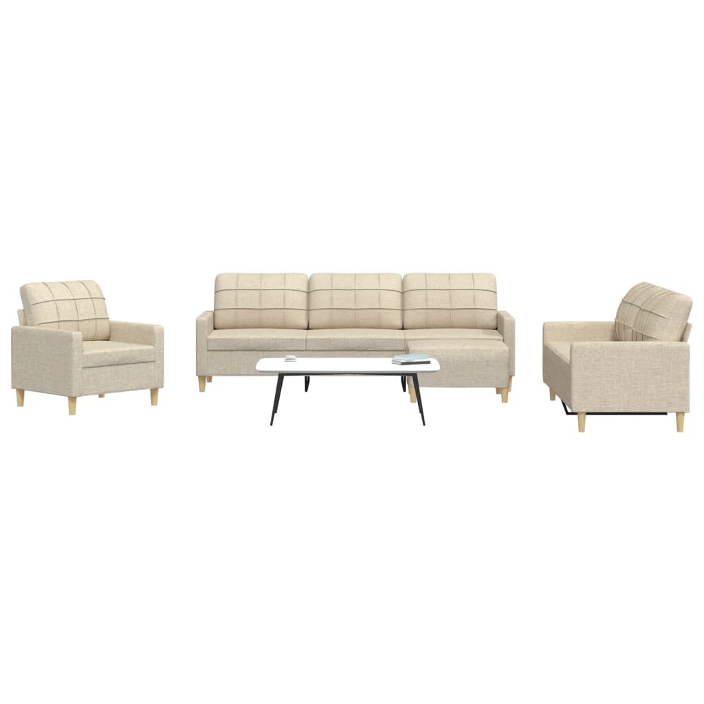 4-dijelni set sofa s tabureom krem od tkanine