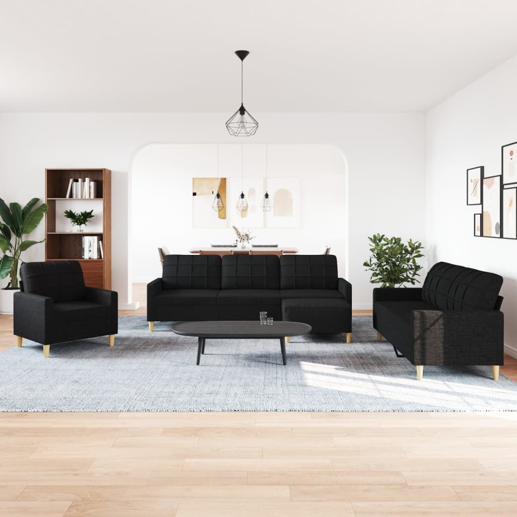 4-dijelni set sofa s tabureom crni od tkanine
