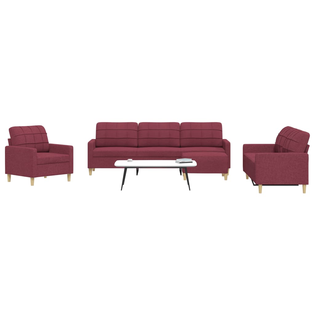4-dijelni set sofa s tabureom crvena boja vina od tkanine