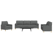 3-dijelni set sofa s ukrasnim jastucima tamnosivi od tkanine