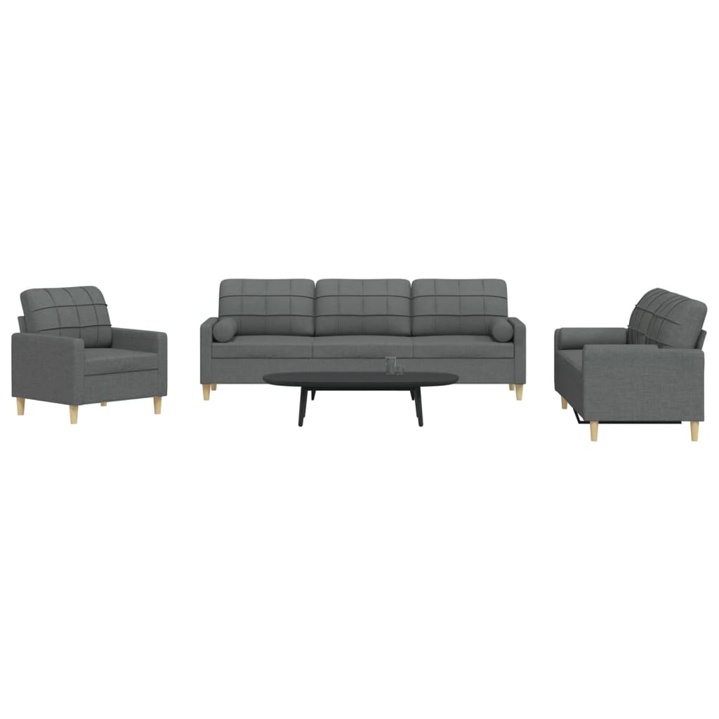 3-dijelni set sofa s ukrasnim jastucima tamnosivi od tkanine