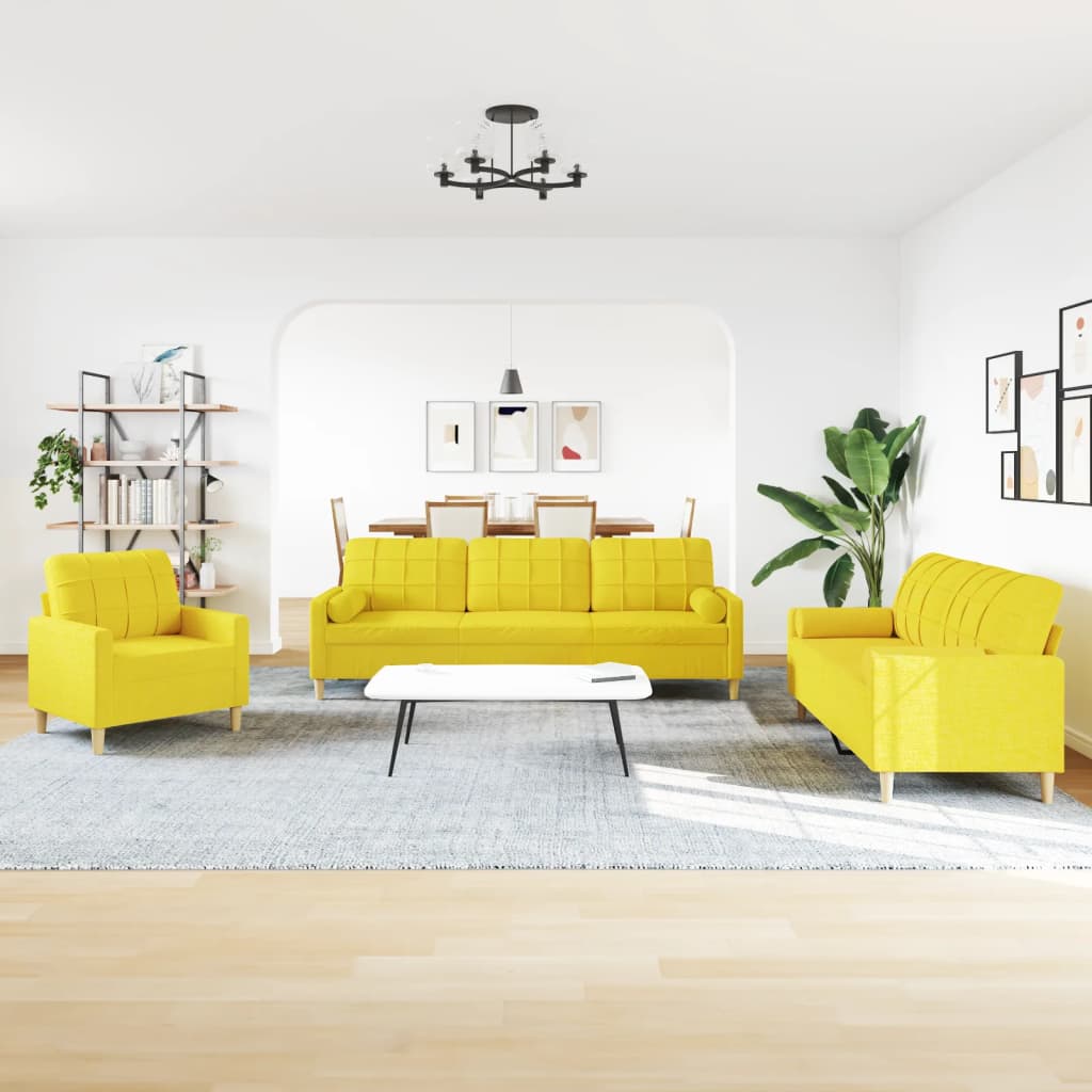 3-dijelni set sofa s ukrasnim jastucima svjetložuti od tkanine