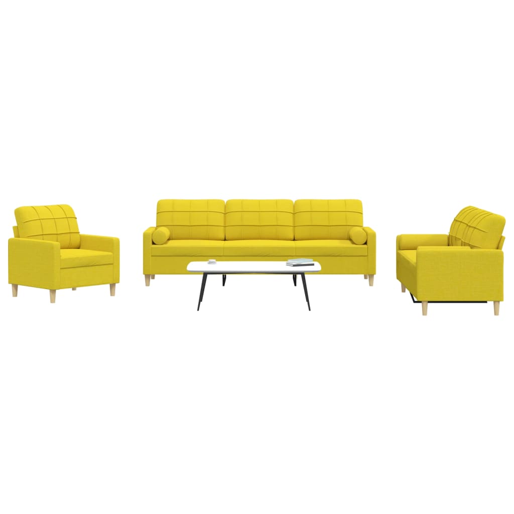 3-dijelni set sofa s ukrasnim jastucima svjetložuti od tkanine