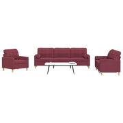 3-dijelni set sofa s ukrasnim jastucima boja vina od tkanine