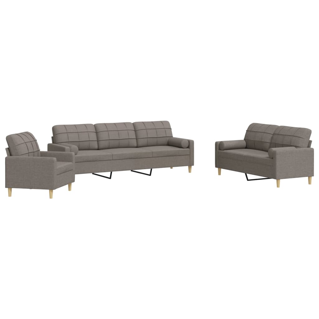 3-dijelni set sofa s ukrasnim jastucima smeđesivi od tkanine