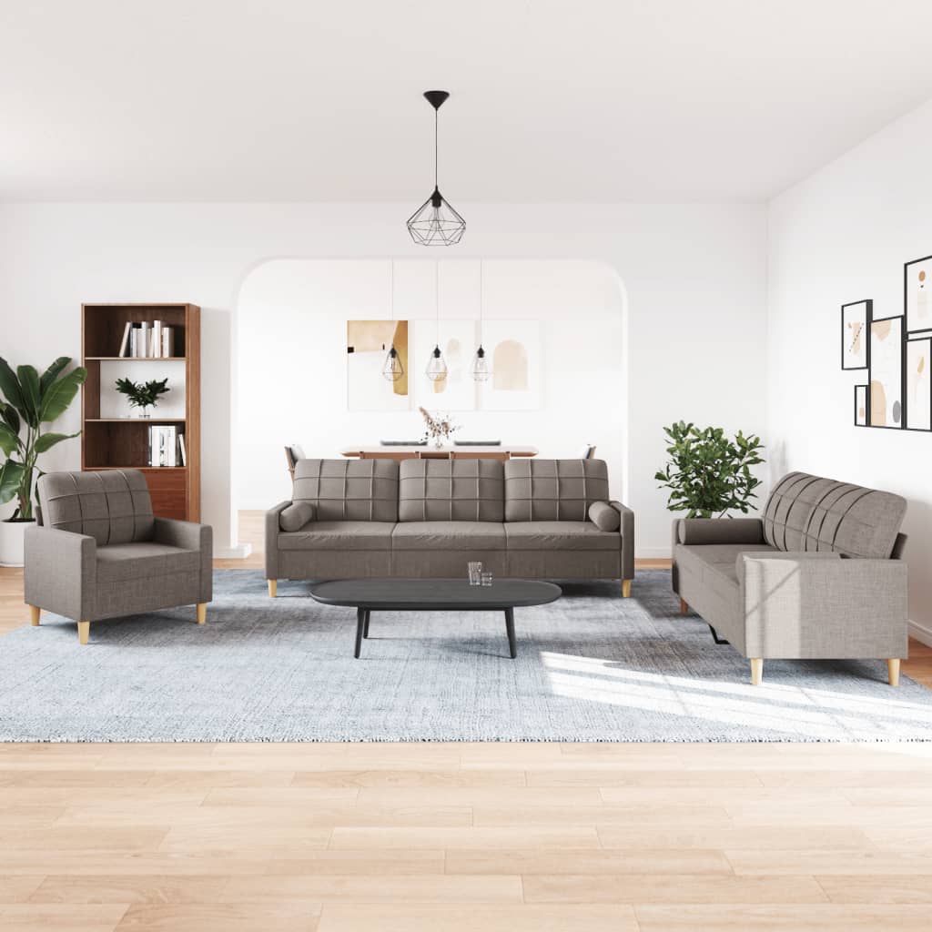3-dijelni set sofa s ukrasnim jastucima smeđesivi od tkanine
