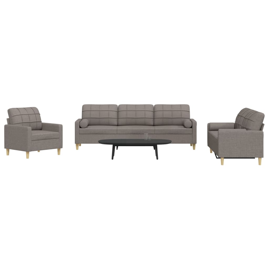 3-dijelni set sofa s ukrasnim jastucima smeđesivi od tkanine