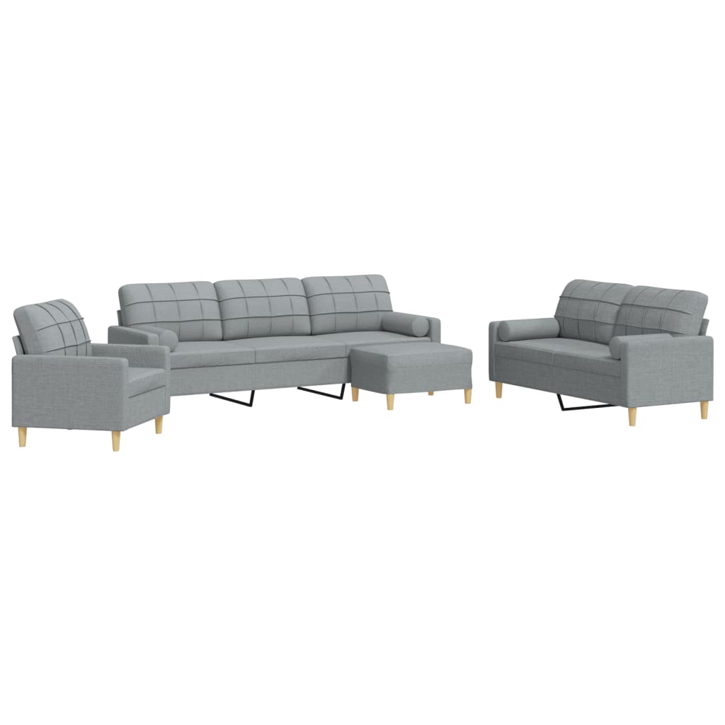 4-dijelni set sofa s tabureom jastucima svjetlosivi od tkanine
