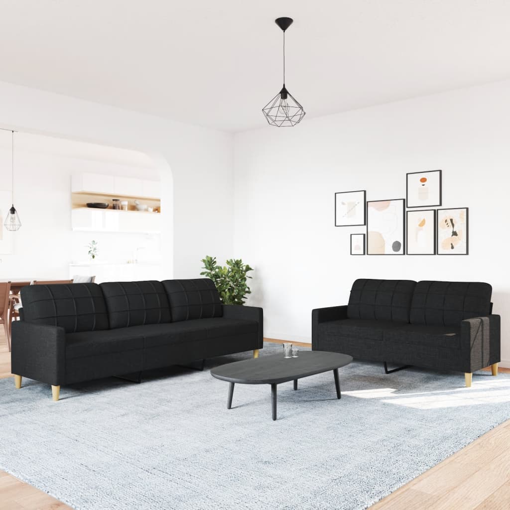 2-dijelni set sofa crni od tkanine