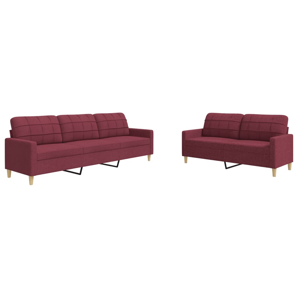 2-dijelni set sofa crvena boja vina od tkanine