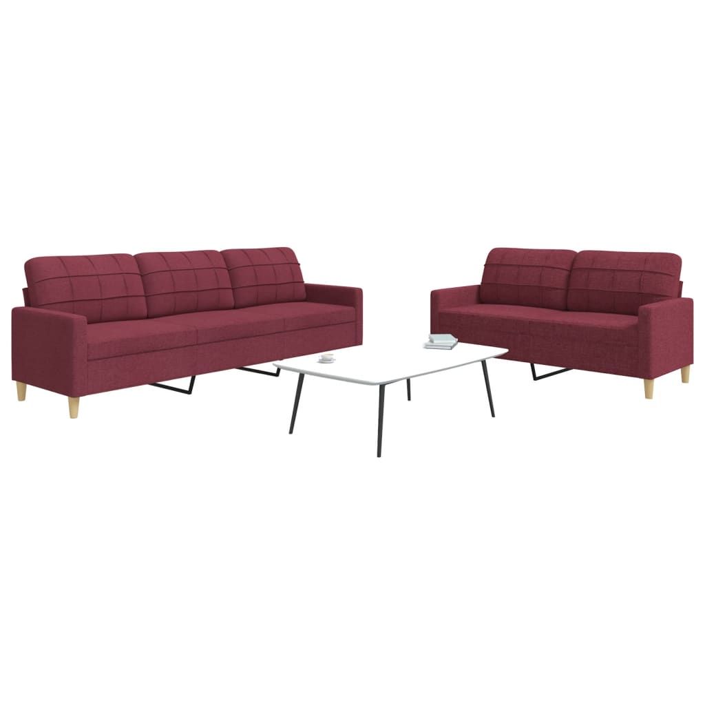 2-dijelni set sofa crvena boja vina od tkanine