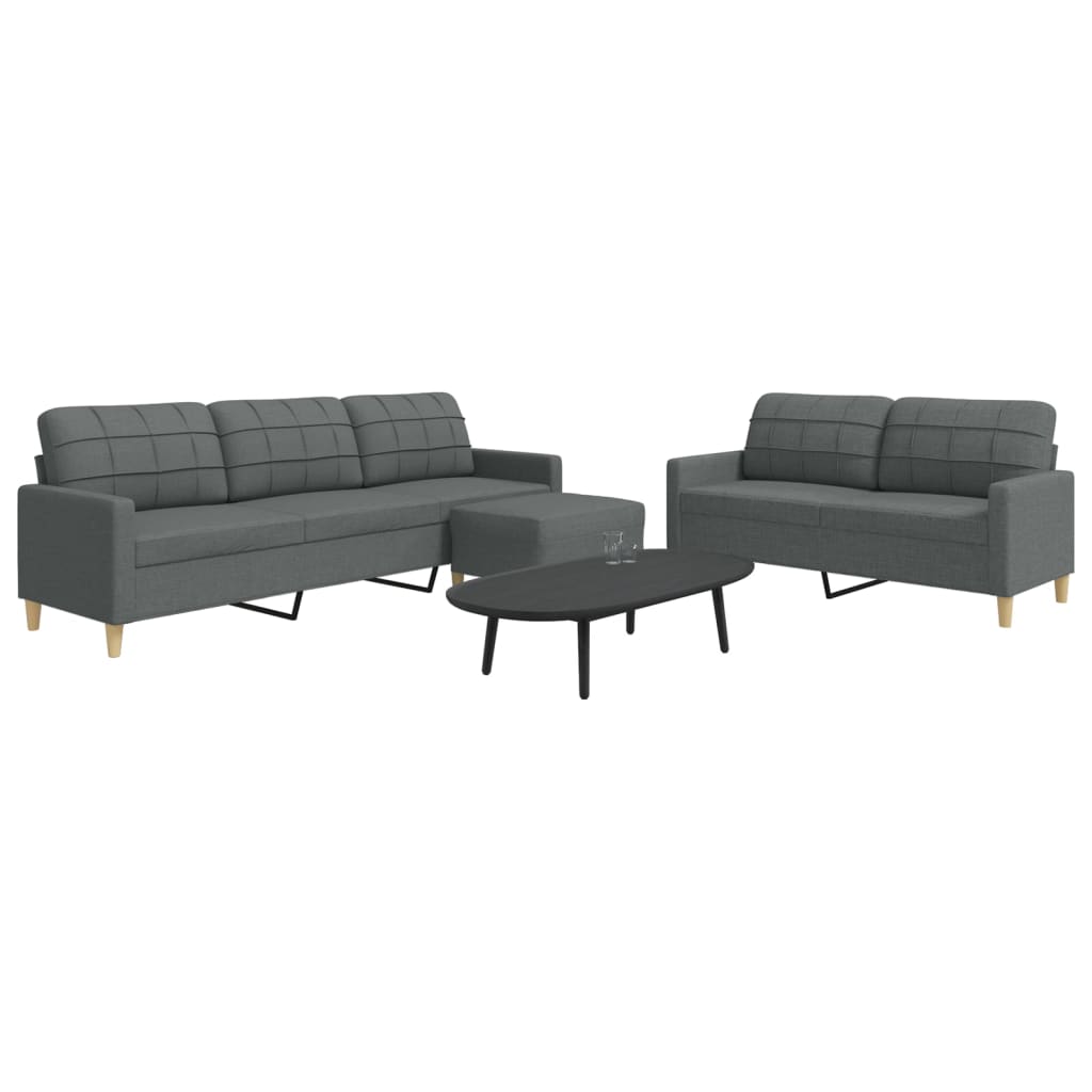 3-dijelni set sofa s tabureom tamnosivi od tkanine