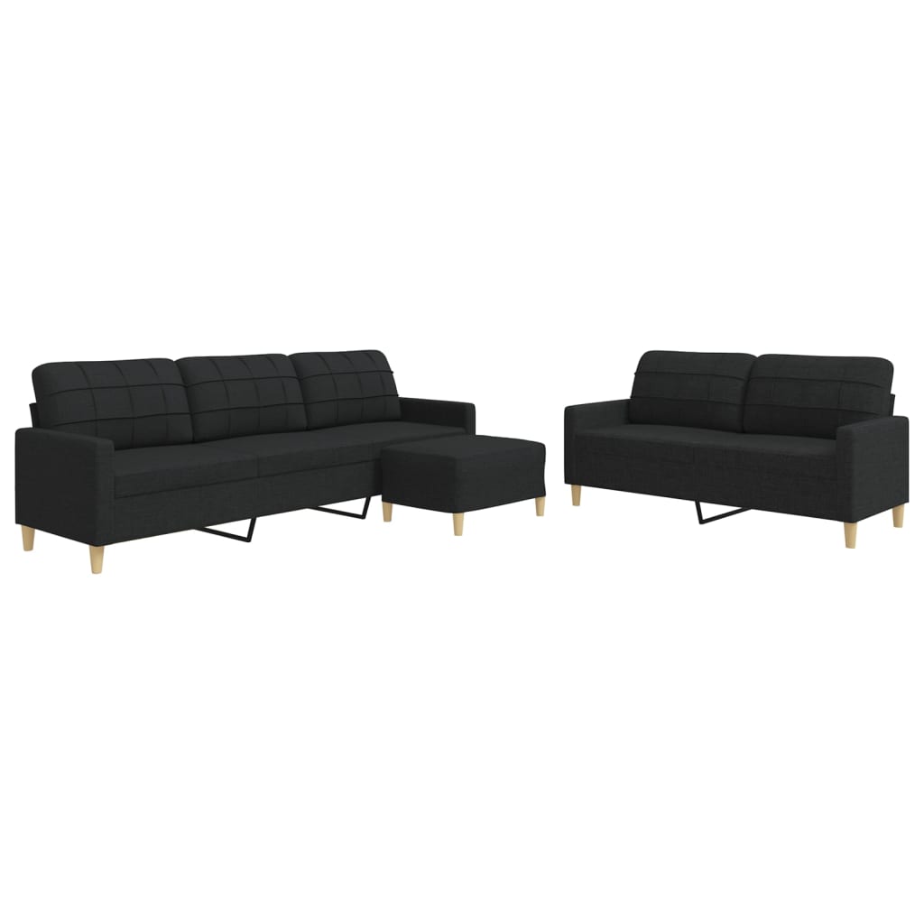 3-dijelni set sofa s tabureom crni od tkanine