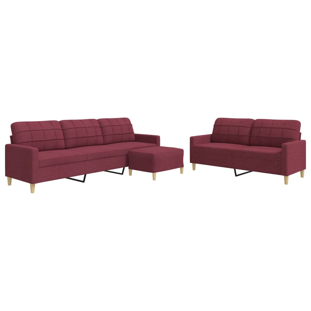 3-dijelni set sofa s tabureom crvena boja vina od tkanine