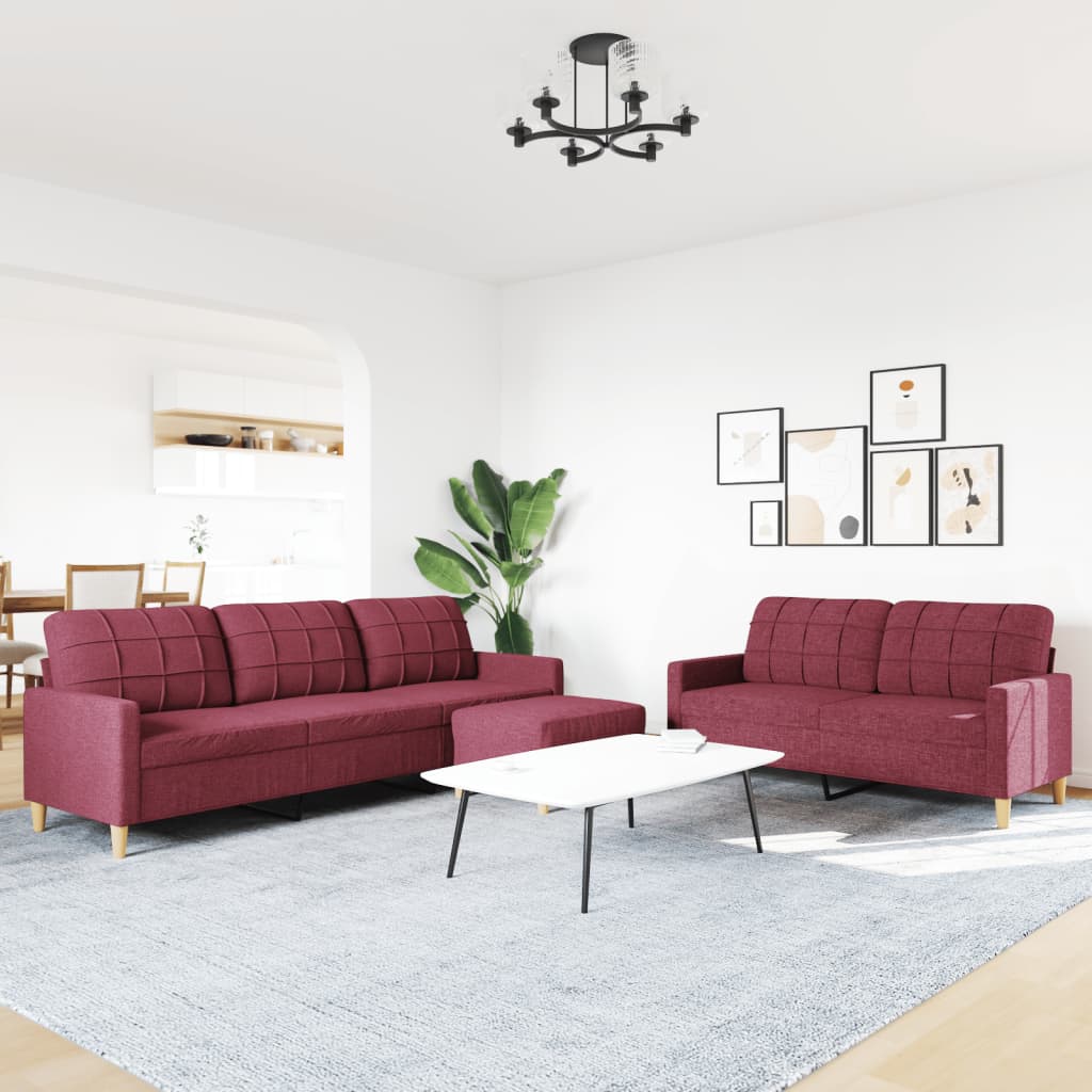 3-dijelni set sofa s tabureom crvena boja vina od tkanine