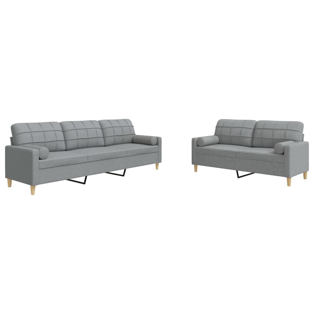 2-dijelni set sofa s jastucima svjetlosivi od tkanine