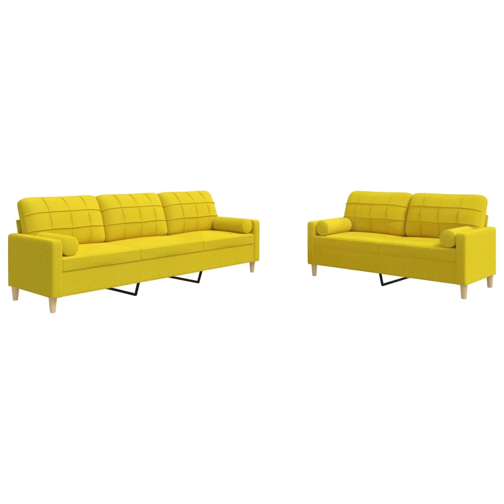 2-dijelni set sofa s ukrasnim jastucima svjetložuti od tkanine