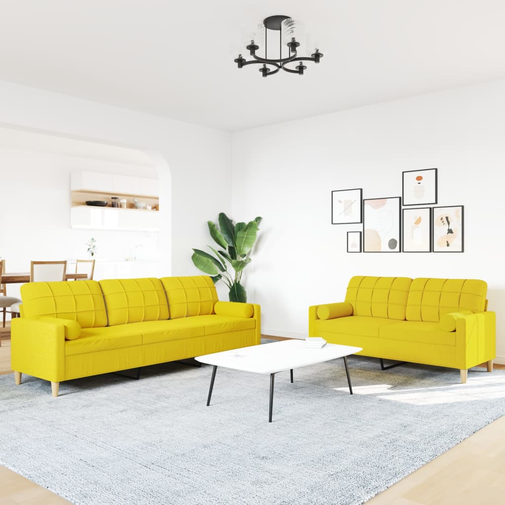 2-dijelni set sofa s ukrasnim jastucima svjetložuti od tkanine