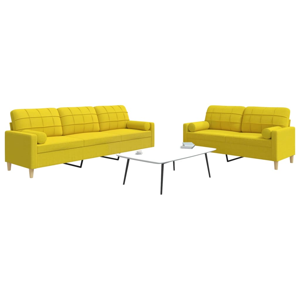 2-dijelni set sofa s ukrasnim jastucima svjetložuti od tkanine