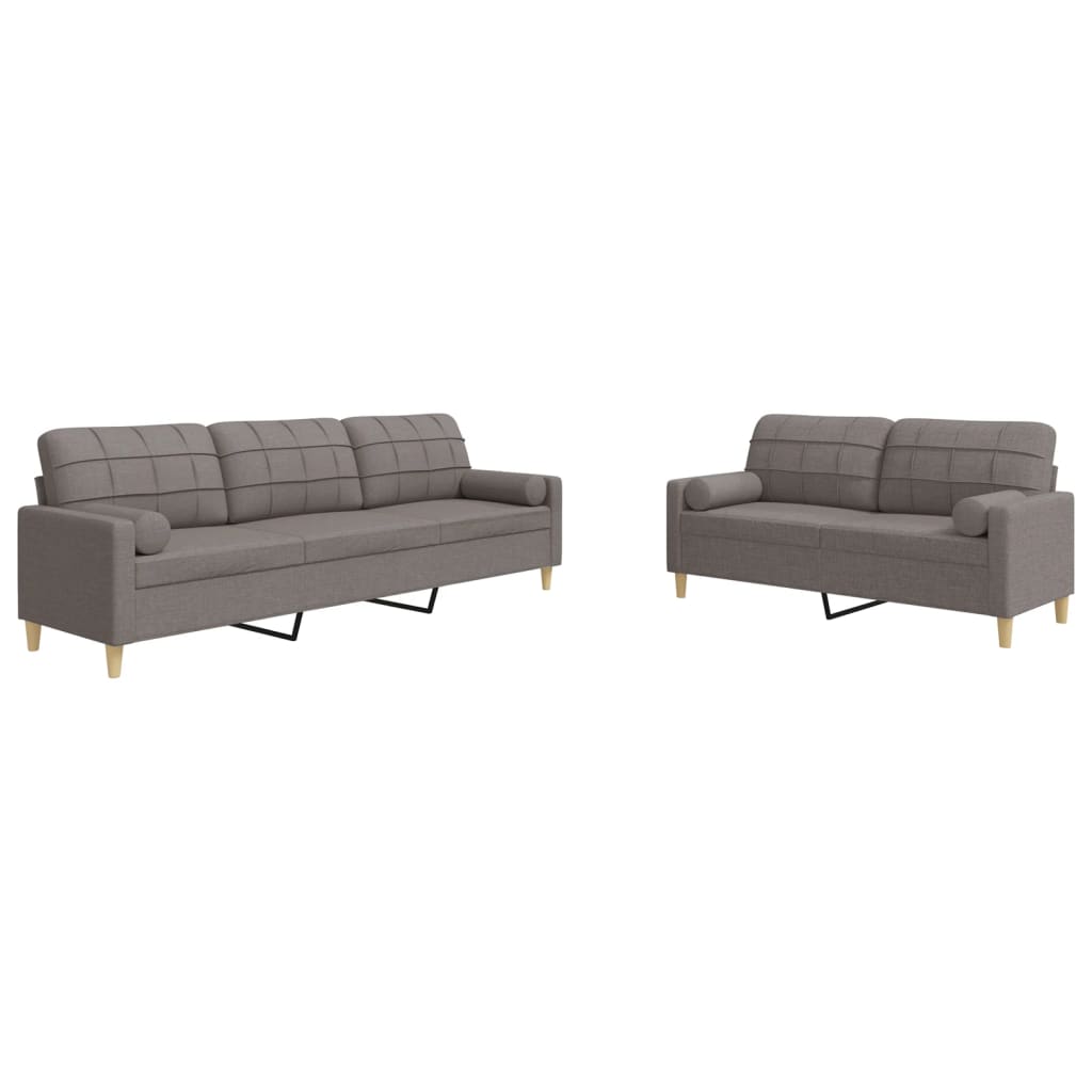 2-dijelni set sofa s ukrasnim jastucima smeđesivi od tkanine