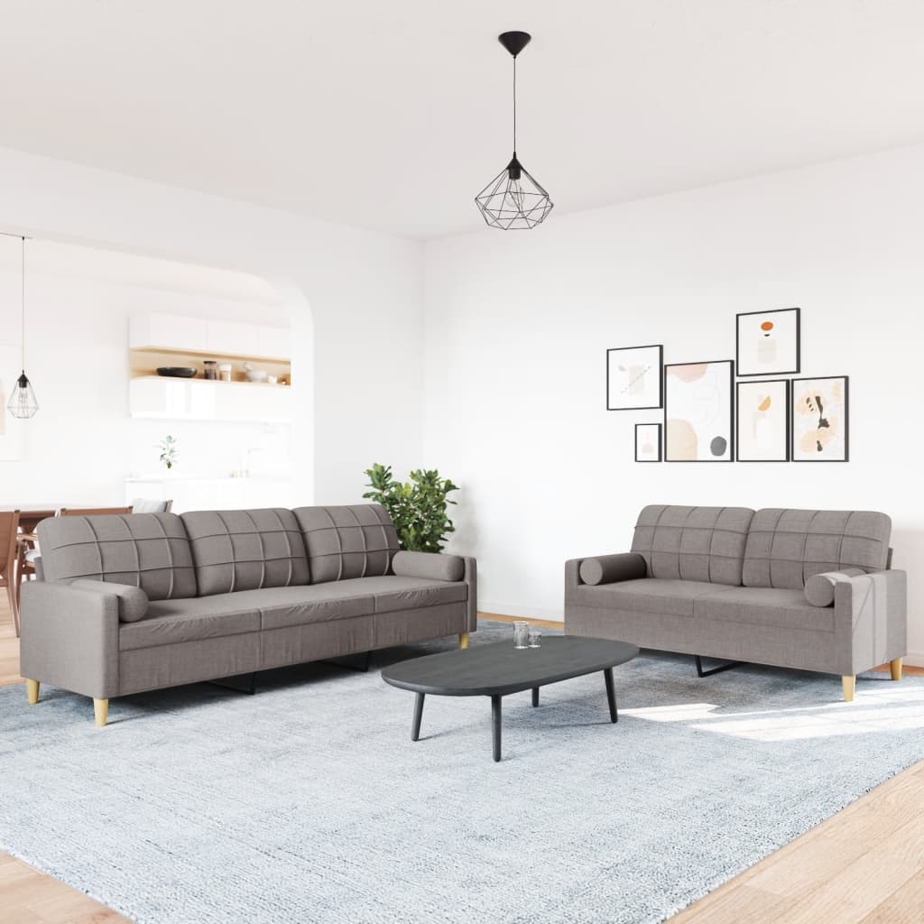 2-dijelni set sofa s ukrasnim jastucima smeđesivi od tkanine