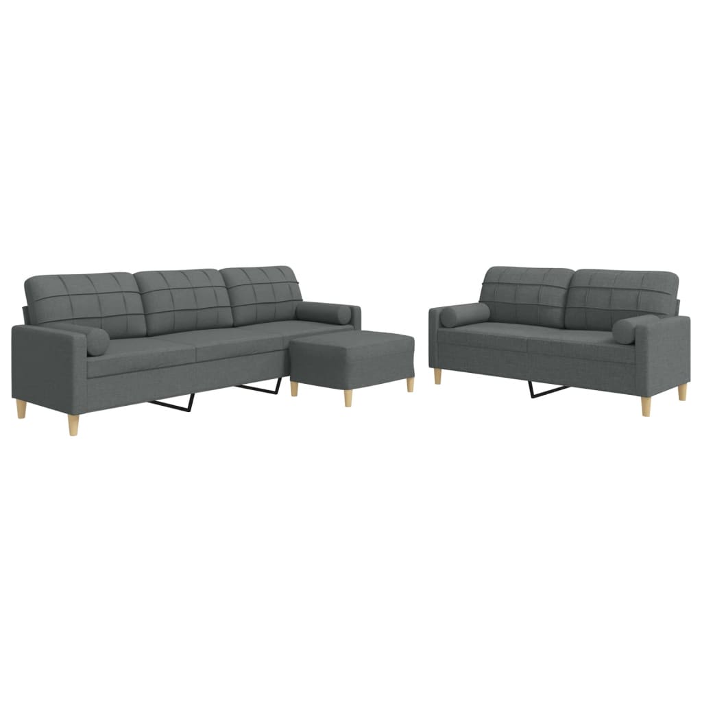 3-dijelni set sofa s tabureom i jastucima tamnosivi tkanina