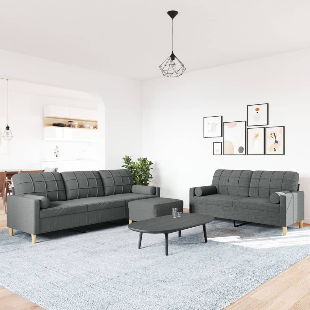 3-dijelni set sofa s tabureom i jastucima tamnosivi tkanina