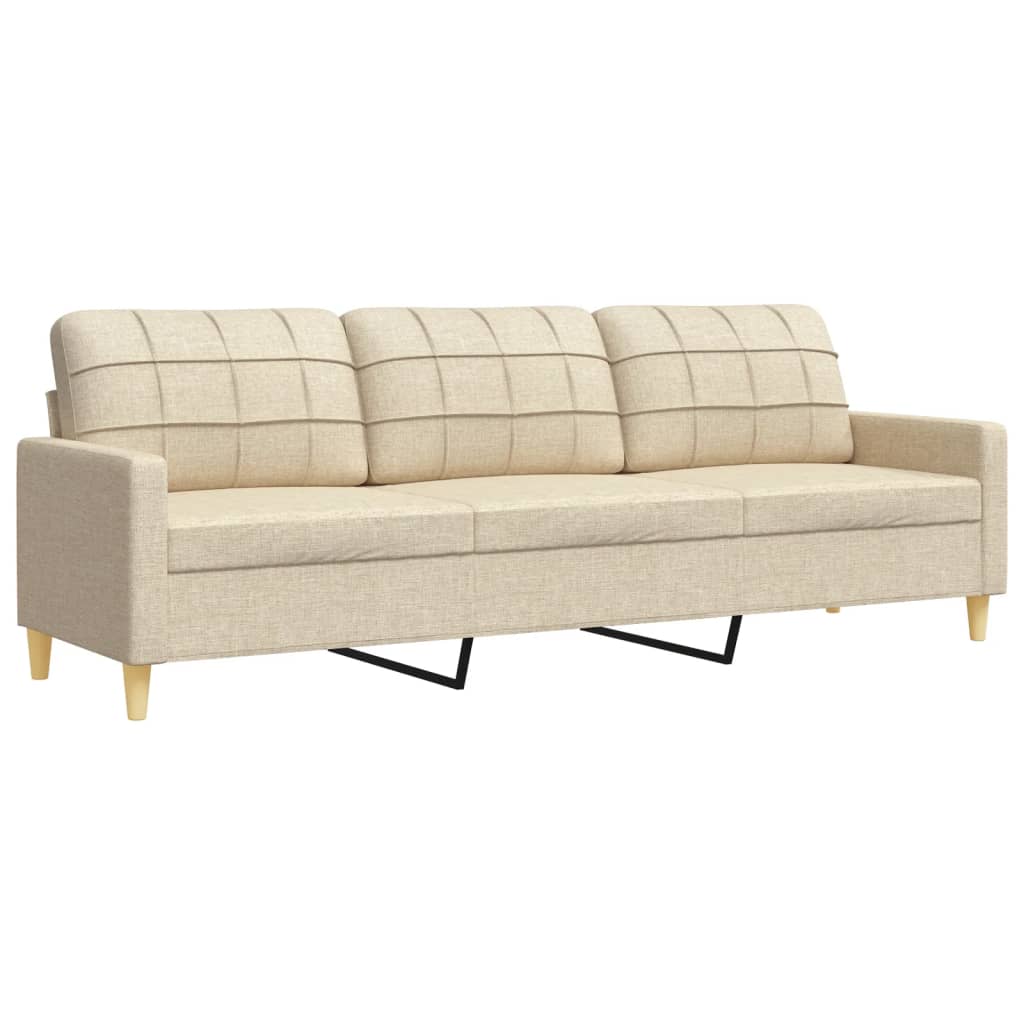 3-dijelni set sofa s tabureom i jastucima krem tkanina