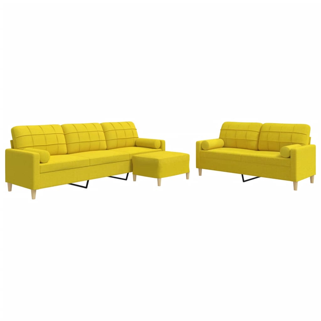 3-dijelni set sofa s tabureom i jastucima svjetložuti tkanina
