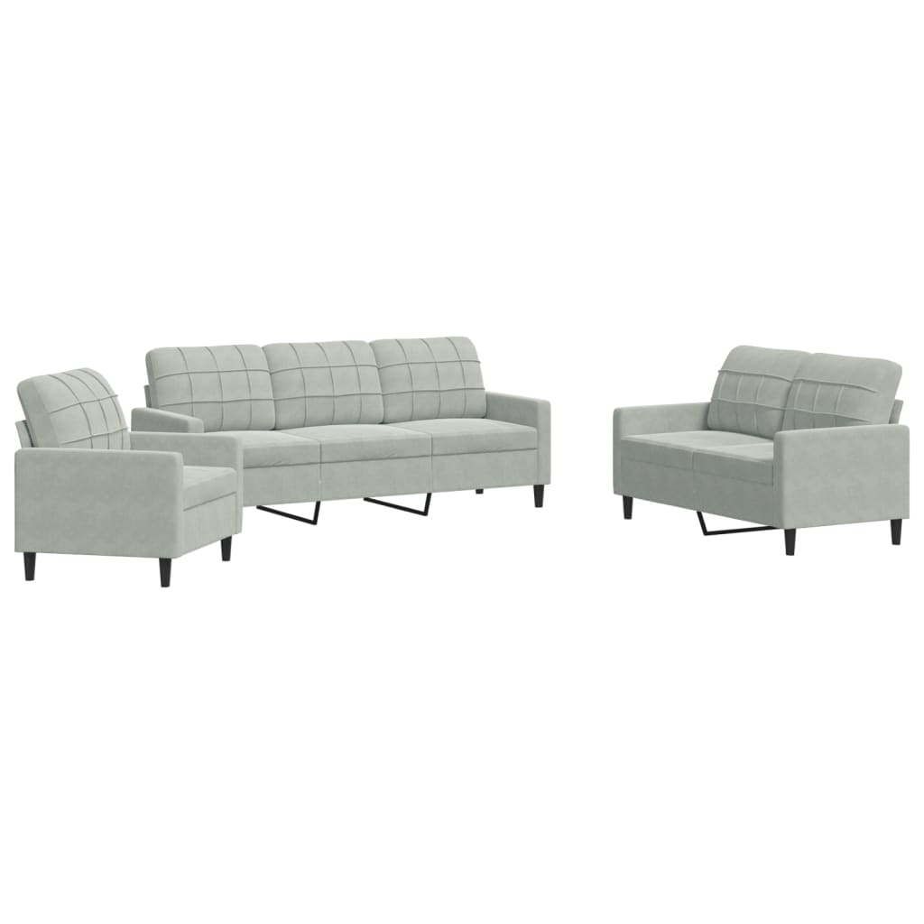 3-dijelni set sofa s jastucima svjetlosivi baršunasti