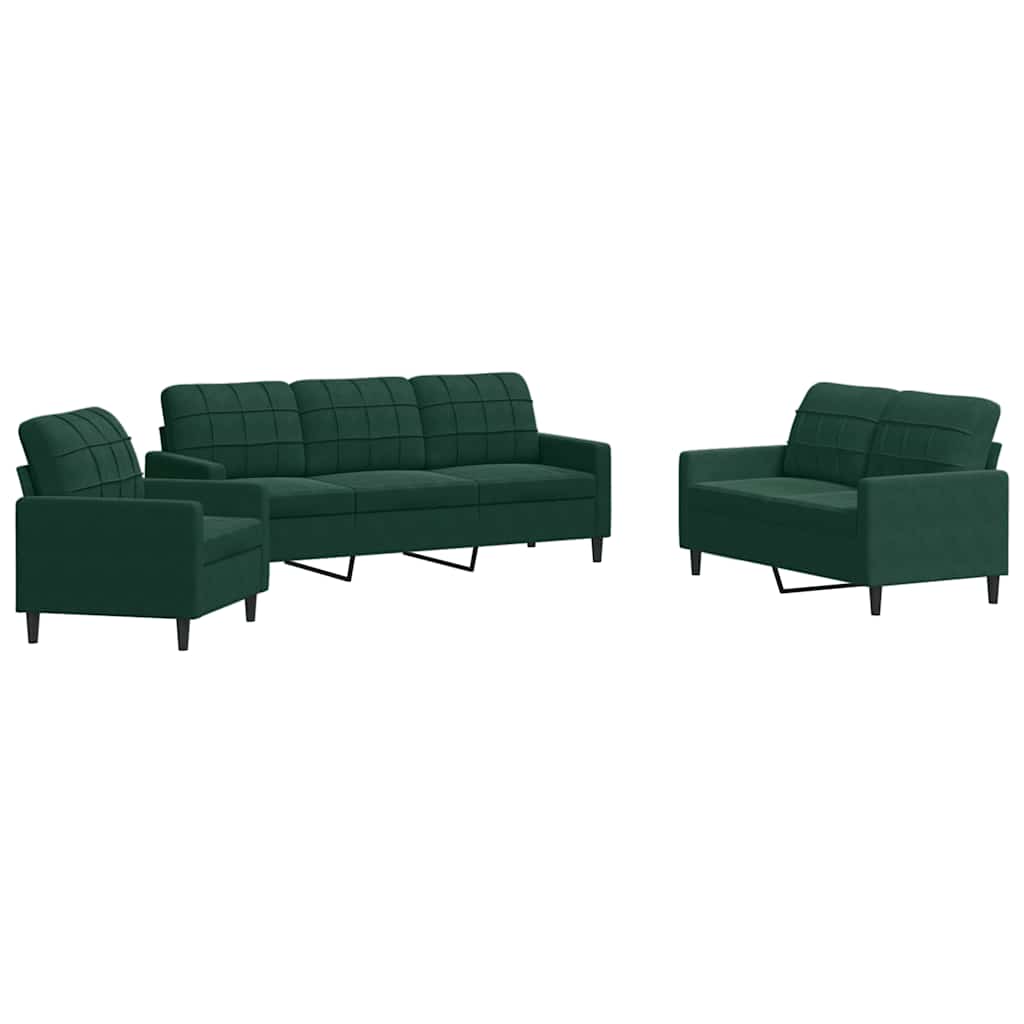3-dijelni set sofa s jastucima tamnozeleni baršunasti