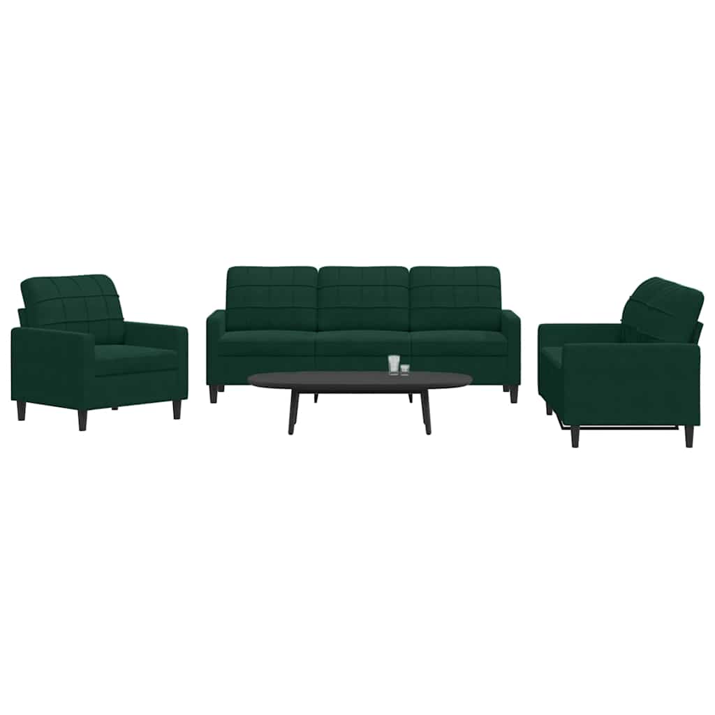 3-dijelni set sofa s jastucima tamnozeleni baršunasti