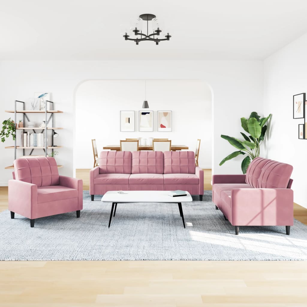 3-dijelni set sofa s jastucima ružičasti baršunasti